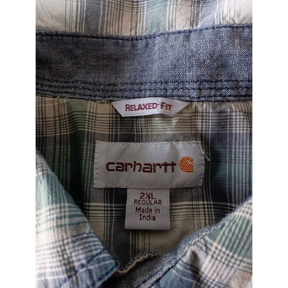 Carhartt Shirt Mens XXL Plaid Relaxed Fit Short Sleeve Casual Button Up Pockets - Picture 3 of 9